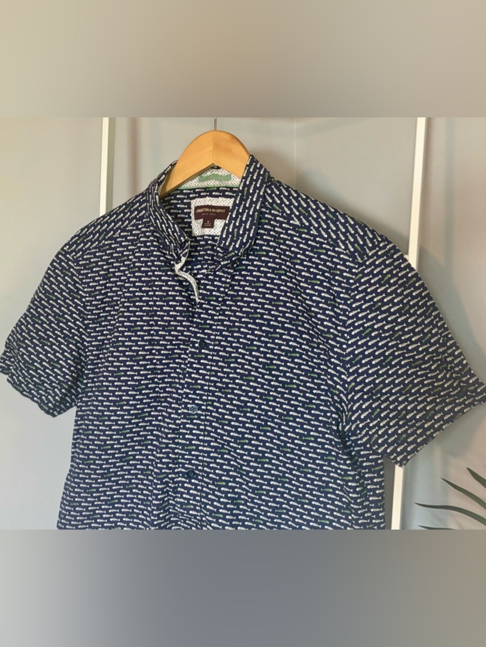 Johnston & Murphy Navy Short-Sleeve Button-Down, Fish Bone Print - Picture 9 of 16